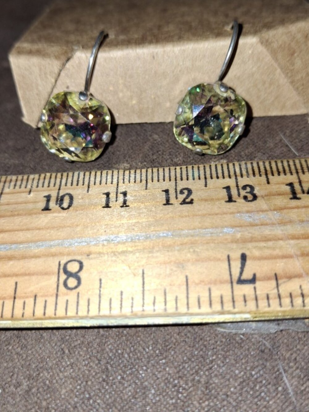 Crystal Drop Silvertone Leverback Hook Earrings Jewelry Rainbow 10mm - Picture 3 of 12
